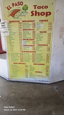 Menu photo 2 El Paso Taco Shop Campo, CA Menu photo 2 El Paso Taco Shop Campo, CA