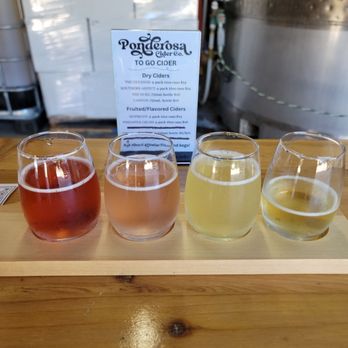 Ponderosa Cider - A Flight of Cider.. 9 to choose from. Plus Root beer for the non drinkers. - Cideries Near Me - Auburn, California Ponderosa Cider - A Flight of Cider.. 9 to choose from. Plus Root beer for the non drinkers. - Cideries Near Me - Auburn, California