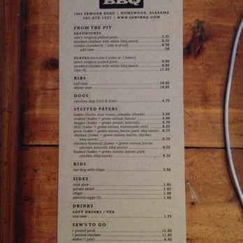 SAW's BBQ - Menu - Barbeque Near Me - Homewood, Alabama SAW's BBQ - Menu - Barbeque Near Me - Homewood, Alabama