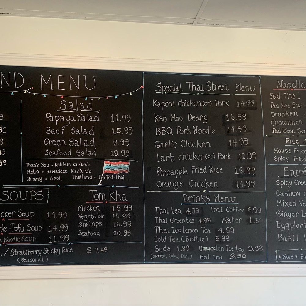 ThaiLand To Go - Monday, 2-03-2025: Current menu on their blackboard.  Many tasty selections! - Thai Near Me - Temecula, California