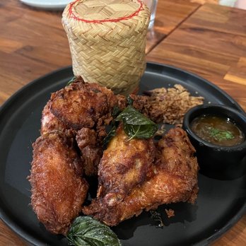 Hanuman Thai Eatery - Gad Todd Hat Yai - fried chicken with sticky rice and dipping sauce - Thai Near Me - Costa Mesa, California Hanuman Thai Eatery - Gad Todd Hat Yai - fried chicken with sticky rice and dipping sauce - Thai Near Me - Costa Mesa, California