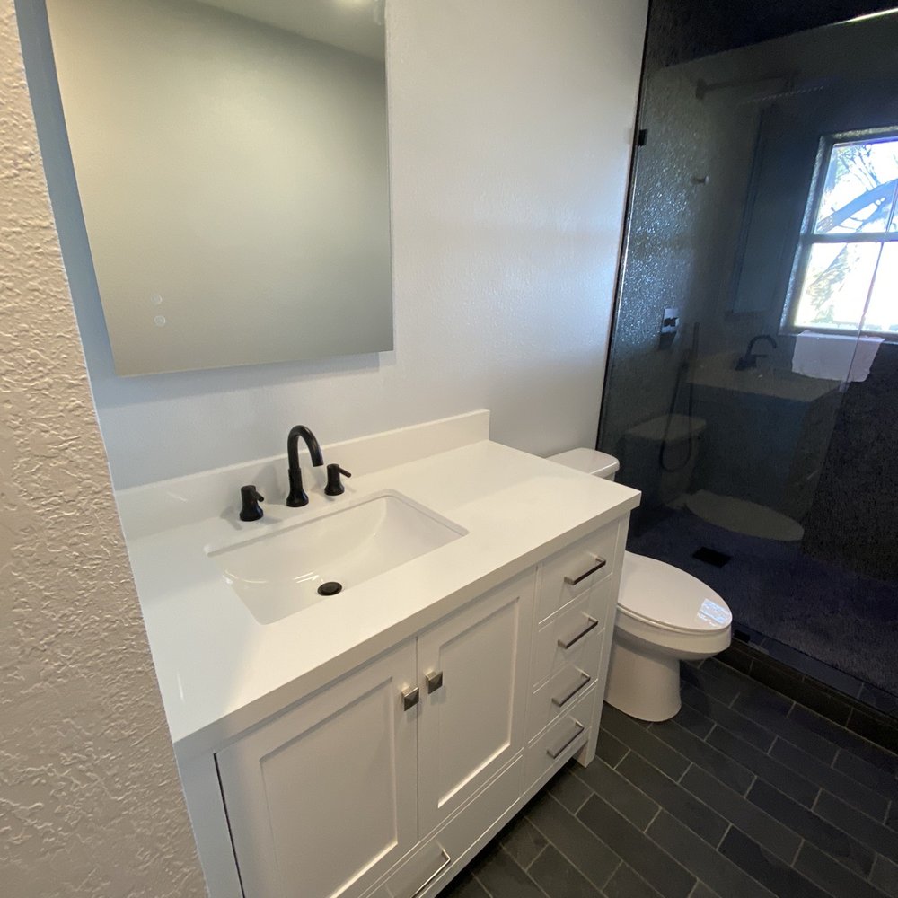 Range Remodeling and Handyman Services - New vanity, LED mirror with auto defogger - Handyman Near Me Range Remodeling and Handyman Services - New vanity, LED mirror with auto defogger - Handyman Near Me