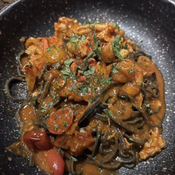 Taverna Veranda - Squid ink pasta - Mediterranean Near Me - Edgewater, New Jersey Taverna Veranda - Squid ink pasta - Mediterranean Near Me - Edgewater, New Jersey