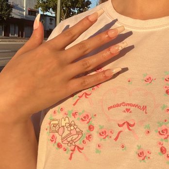 Nails By Emily - gel x extensions with heart and pearl charms, soft pink french tip - Nail Technicians Near Me - San Gabriel, California