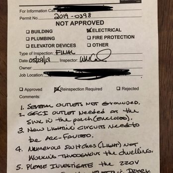 Kunal Electrical - Failed Inspection Report - Electricians Near Me - Piscataway, New Jersey