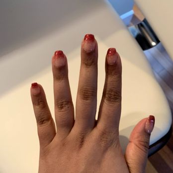Blend Salon - Dip mani with red glitter tips ombré - Nail Salons Near Me - San Francisco, California Blend Salon - Dip mani with red glitter tips ombré - Nail Salons Near Me - San Francisco, California