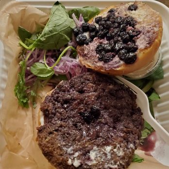 The Root Cafe - This was the a burger with feta & berries, ..it was awesome. - Cafes Near Me - Little Rock, Arkansas