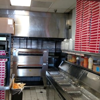 Pizza Pirates - pizza kitchen area.  counter a little dirty - Pizza Near Me - Ontario, California