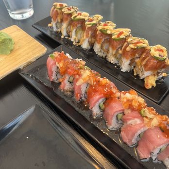 O Sushi - Upper: Fire Fire Roll. & Lower: Spicy Cherry Roll : both are awesome - Japanese Near Me - Santa Clarita, California O Sushi - Upper: Fire Fire Roll. & Lower: Spicy Cherry Roll : both are awesome - Japanese Near Me - Santa Clarita, California