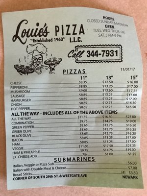 Menu photo 1 Louie's Pizza Newark, OH Menu photo 1 Louie's Pizza Newark, OH
