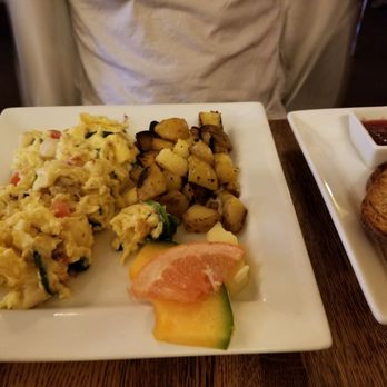 Café Muse - Smoked Salmon Scrambled and Potatoe dices. - Breakfast & Brunch Near Me - Royal Oak, Michigan