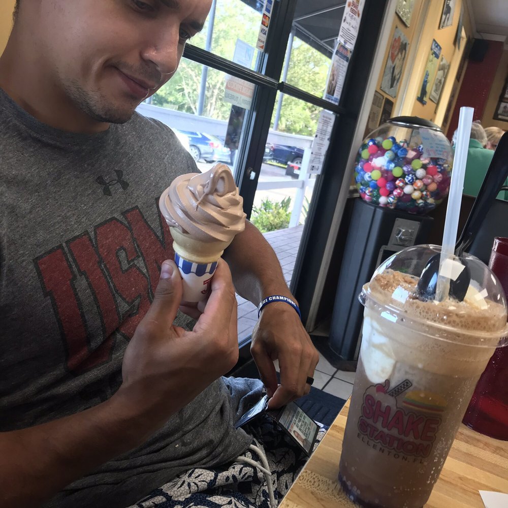Shake Station - My handsome husband with the kids meal soft serve cone and my rootbeer float. - American Near Me - Ellenton, Florida Shake Station - My handsome husband with the kids meal soft serve cone and my rootbeer float. - American Near Me - Ellenton, Florida