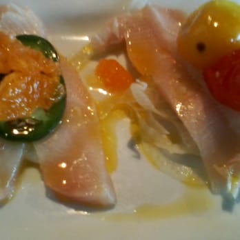 Feast - Yellowtail cruda, tangerine/jalapeno and fennel/tomato - New American Near Me - Tucson, Arizona Feast - Yellowtail cruda, tangerine/jalapeno and fennel/tomato - New American Near Me - Tucson, Arizona