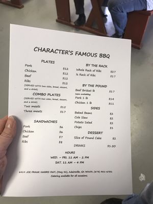 Menu photo 1 Character's Famous BBQ Adairsville, GA Menu photo 1 Character's Famous BBQ Adairsville, GA