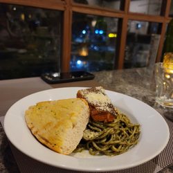 Hill Station at  Casa Vallejo - Salmon and Basil pesto pasta was served very well.  The warm garlic bread was cruchy on the outside and soft on the inside,  perfect.