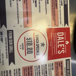Dale's Daily specials $10 from 11-4