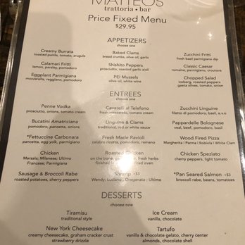 Matteo's Trattoria - Price fixed menu - Italian Near Me - Huntington, New York