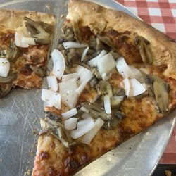 The Original Geno’s Pizza - Cheese pizza with onions and mushrooms
