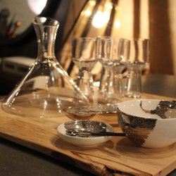 Artefact Home & Garden - blown glass decanter, artisan made in the usa with hand blown + cut glassware, sea fan serving pieces @artefacthome