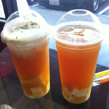 Meow Tea - Jasmine Green Tea Creama (Left) & Jasmine Green Tea (Right) - both with milk pudding! - Asian Fusion Near Me - San Jose, California Meow Tea - Jasmine Green Tea Creama (Left) & Jasmine Green Tea (Right) - both with milk pudding! - Asian Fusion Near Me - San Jose, California