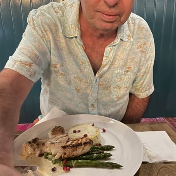 Kitty’s - Halibut, asparagus & corn pudding. Offered as special the night we were there - Mediterranean Near Me - Vero Beach, Florida