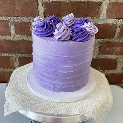 6" cake, chocolate cake with vanilla frosting dyed purple.