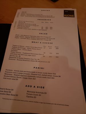 Menu photo 7 Bar Rione Portland, OR