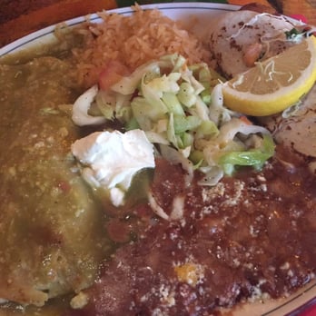 Tony's Jacal - Chicken enchilada with a fish taco and rice and beans - Salad Near Me - Solana Beach, California