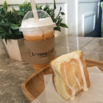Lavena Cafe - Custard Bread with Milk Sauce and Thai Tea w/ Cheese - Cafes Near Me - Alpharetta, Georgia