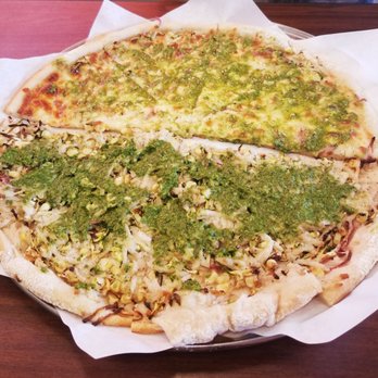 Dimond Slice Pizza - Vegan Corn Pizza with basil pesto and regular vegetarian corn pizza with basil pesto - Pizza Near Me - Oakland, California
