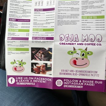Deja Moo Creamery And Coffee - Menu page 4&5 - Ice Cream & Frozen Yogurt Near Me - Springfield, Tennessee Deja Moo Creamery And Coffee - Menu page 4&5 - Ice Cream & Frozen Yogurt Near Me - Springfield, Tennessee
