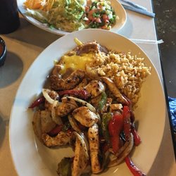 Chicken Fajitas; the lighter portion is still plenty for my wife!