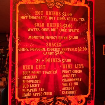 Gateway's Haunted Playhouse - A menu of drinks (and a few quick snacks). - Haunted Houses Near Me - Bellport, New York Gateway's Haunted Playhouse - A menu of drinks (and a few quick snacks). - Haunted Houses Near Me - Bellport, New York