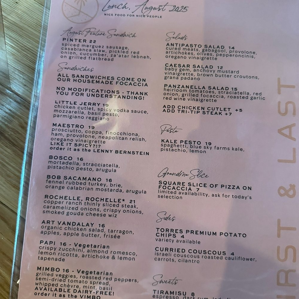 First & Last - Drink menu - Italian Near Me - Phoenix, Arizona