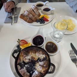 My husband enjoyed a delicious plate of french toast with fresh blueberries. I enjoyed a Dutch baby pancake with fresh blueberries also.