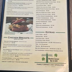 Martin's Corner - Back page of menu as of August 2022