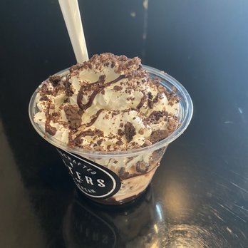 Afters Ice Cream - Half the cup is whipped cream and there is no hot fudge. It was just a bottle that sprays chocolate - Desserts Near Me - Riverside, California