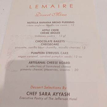 Lemaire Restaurant - Dessert options - New American Near Me - Richmond, Virginia Lemaire Restaurant - Dessert options - New American Near Me - Richmond, Virginia