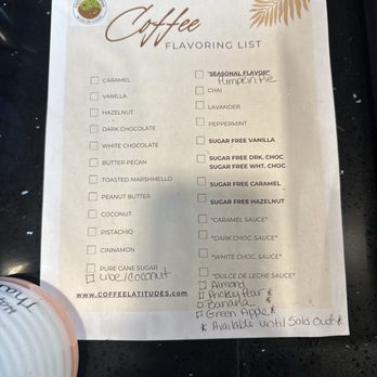 Coffee Latitudes - Flavoring list - Coffee & Tea Near Me - Tampa, Florida Coffee Latitudes - Flavoring list - Coffee & Tea Near Me - Tampa, Florida