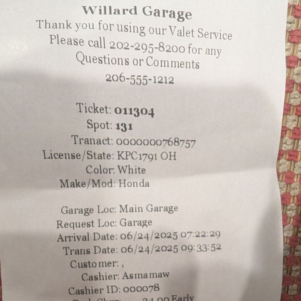 Willard Garage - Receipt - Valet Services Near Me