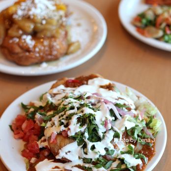 Mitsitam Cafe - Fry Bread Taco ($18.30) - fry bread w/ beef chili, refried beans, lettuce, tomatoes, red onions, jalapeños pickles, sour cream, Jack cheese - American Near Me - Washington, DC, District of Columbia