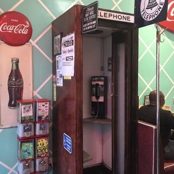 Cafe 50's - A real Phone booth! Yes! It works. I wonder if Clark Kent will be stopping by? Lol - Diners Near Me - Los Angeles, California Cafe 50's - A real Phone booth! Yes! It works. I wonder if Clark Kent will be stopping by? Lol - Diners Near Me - Los Angeles, California