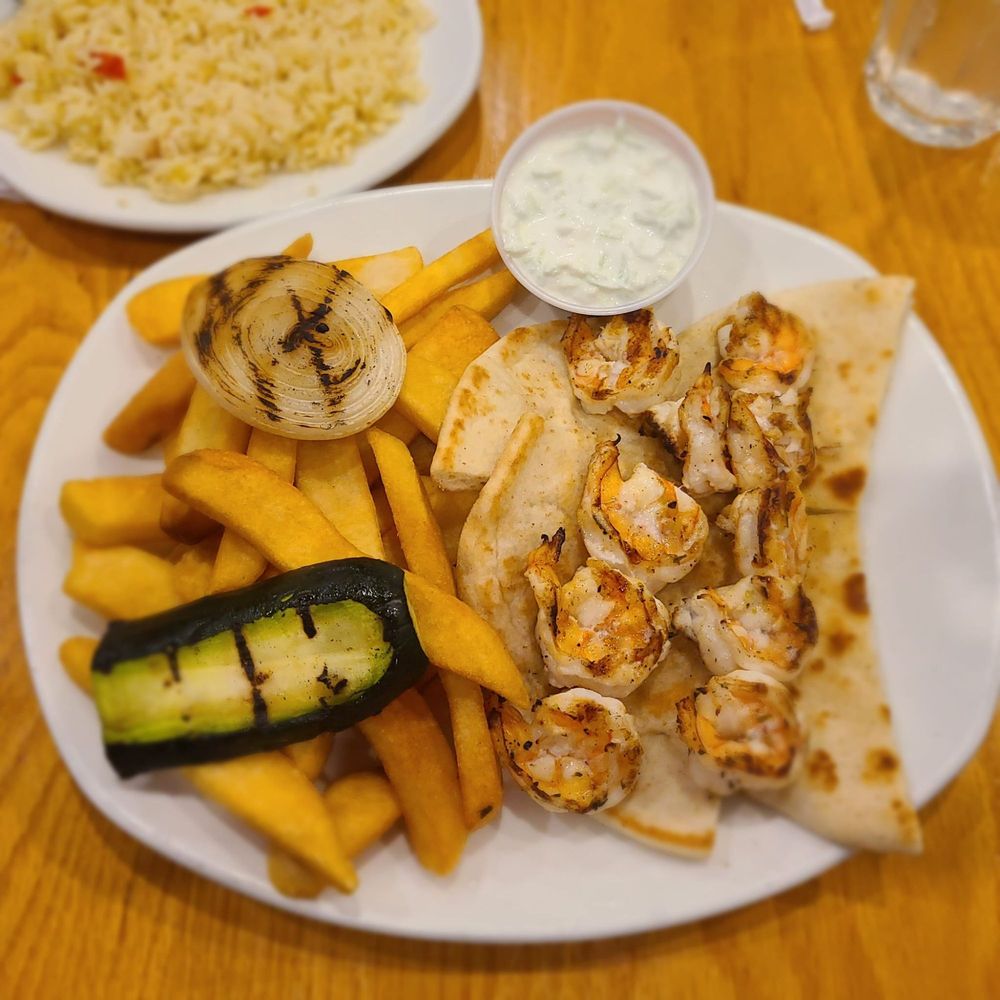 The Greek Village - Shrimp platter with fries and a side of rice - Greek Near Me - Northvale, New Jersey The Greek Village - Shrimp platter with fries and a side of rice - Greek Near Me - Northvale, New Jersey