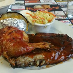 Marty Moo's - Chicken and Rib combo comes a dinner roll a side and coleslaw
