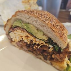 Tulcingo Restaurant - Torta Con Al Pastor. Toppings were good but where's the spice? Meat was bland