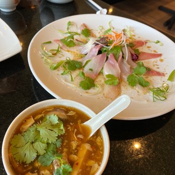 Hanaya Restaurant - Hot & Sour soup along with Sea Bass Carpaccio. AMAZING service and even better food!!! - Sushi Bars Near Me - Flower Mound, Texas Hanaya Restaurant - Hot & Sour soup along with Sea Bass Carpaccio. AMAZING service and even better food!!! - Sushi Bars Near Me - Flower Mound, Texas