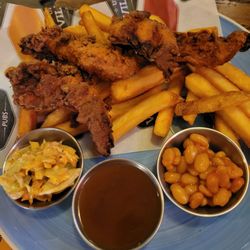 The Walton Village - My ample plate of chicken tenders, fries, beans and cokeslaw