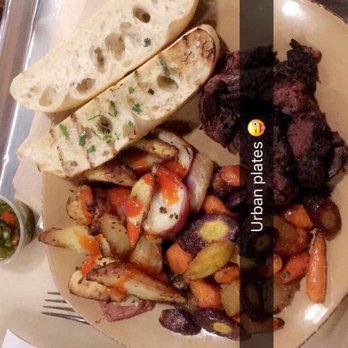 Urban Plates - Chimmichuri steak with rosemary potatoes and carrots with beets - Salad Near Me - Pasadena, California Urban Plates - Chimmichuri steak with rosemary potatoes and carrots with beets - Salad Near Me - Pasadena, California