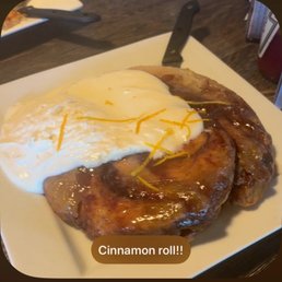 This cinnamon roll is not for the weak!! Haha Better not eat all of your breakfast because you NEED to save room for this monster! This cinnamon roll is not for the weak!! Haha Better not eat all of your breakfast because you NEED to save room for this monster!