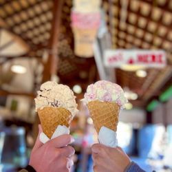 Snow Goose Produce - Gargantuan scoops of Chocolate Peanut Butter Swirl & Raspberry Lemonade Sorbet! Delightful!